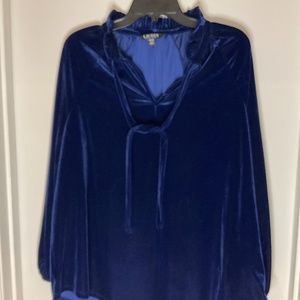 Lauren Ralph Lauren NAVY BLUE VELVET Peasant Tunic Top